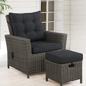 Asti All-Weather Wicker Outdoor 15" Square Ottomans with Cushions, Set of 2