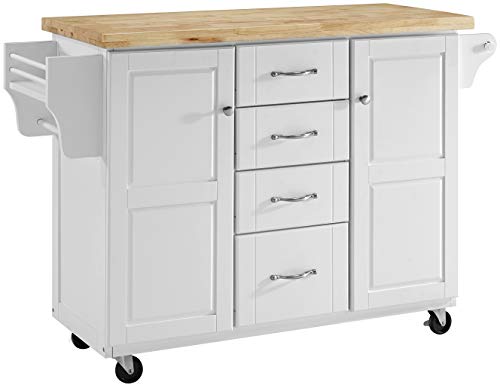 Crosley Furniture Elliot Kitchen Cart with Natural Top, White