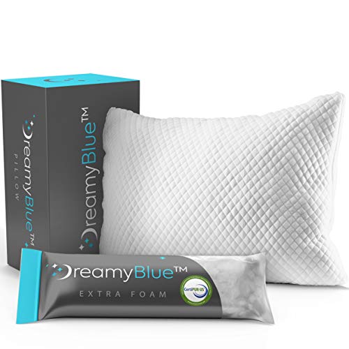 DreamyBlue Premium Pillow for Sleeping - Shredded Memory Foam Fill [Adjustable Loft] Washable Cover from Bamboo Derived Rayon - for Side, Back, Stomach Sleepers - CertiPUR-US Certified