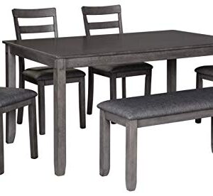 Signature Design by Ashley Bridson Modern 6 Piece Dining Set, Includes Dining Table, 4 Chairs & Bench, Gray