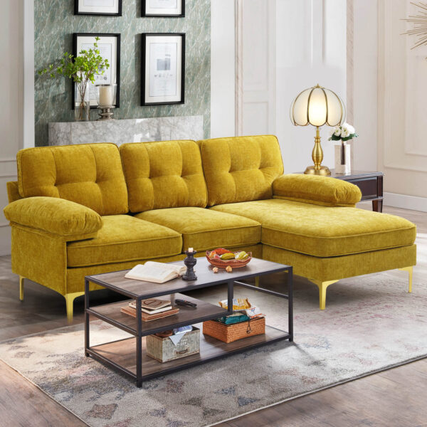 85'' Convertible Sectional Sofa L-Shape Couch with Chaise Chenille Fabric