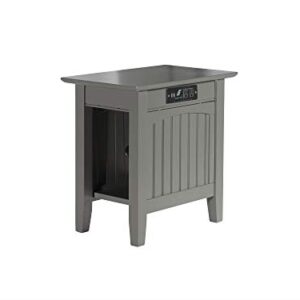 Atlantic Furniture Nantucket Chair Side Table with Charging Station, Grey, "chair side table (22"" x 14"")"
