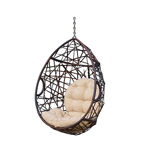 Christopher Knight Home Isaiah Indoor/Outdoor Wicker Tear Drop Hanging Chair (Stand Not Included), Multi-Brown and Tan
