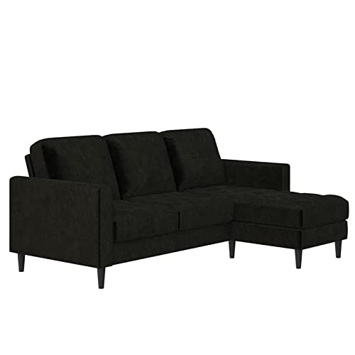 CosmoLiving by Cosmopolitan Cosmoliving Strummer Reversible Sectional Couch Sofa, 59.63" D x 81.63" W x 35.38" H, Black