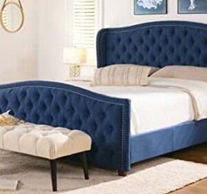 Jennifer Taylor Home Marcella Tufted Wingback Bed, King, Dark Sapphire Blue