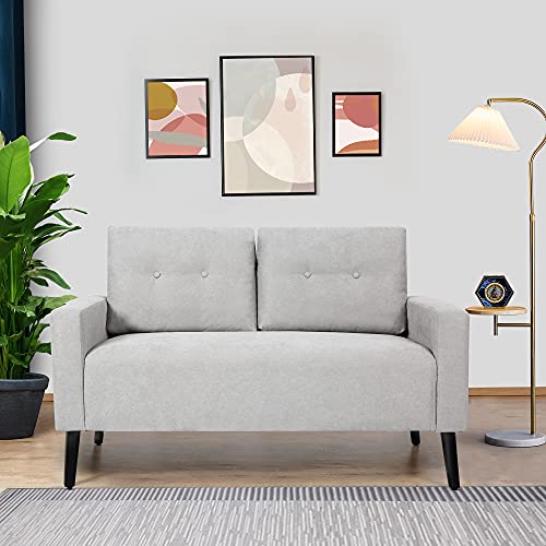 Simpol Home Linen Square Arm Loveseat Sofa Love Seats, Light Gray