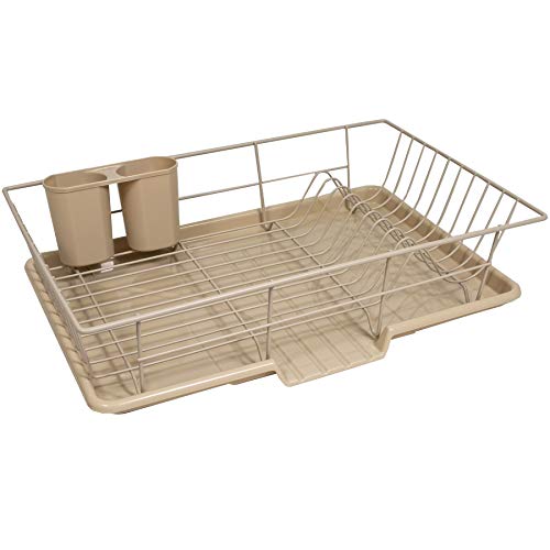 Sweet Home Collection 3 Piece Dish Drainer Rack Set with Drying Board and Utensil Holder, 17 x 12 x 4", Taupe