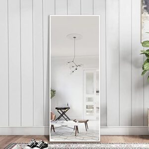 Trvone Full Length Mirror, Aluminum Alloy Thin Frame, Wall-Mounted Mirror, Hanging or Leaning Against Wall, Bedroom Mirror, Floor Mirror, Dressing Mirror, Full Body Mirror, White, 64"x21"