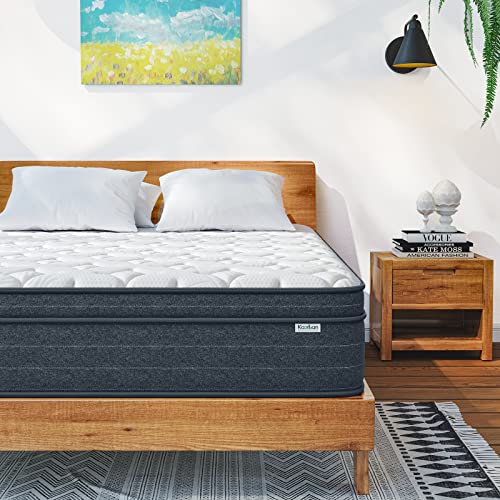 Koorlian King Size Mattress, 12 Inch Hybrid King Mattress in a Box, 3 Layer Premium Foam with Pocket Springs for Motion Isolation and Pressure Relieving, Medium Firm Feel, 120-Night Trial