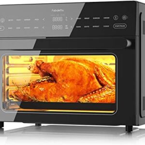 Air Fryer Toaster Oven Combo - Fabuletta 10-in-1 Countertop Convection Oven 1800W, Flip Up & Away Capability for Storage Space, Oil-Less Fit 12" Pizza, 9 Slices Toast, 5 Accessories (30L Black)