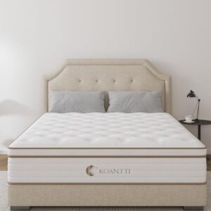 KOANTTI Queen Size Mattress,10 Inch Memory Foam Hybrid White Queen Mattresses in a Box,Individual Pocket Spring Breathable Comfortable for Sleep Supportive and Pressure Relief, CertiPUR-US.