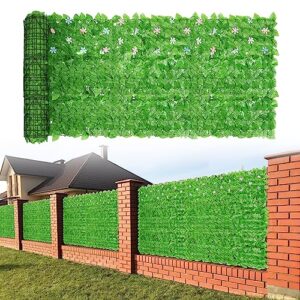 OUSHENG 118x39in Fence Covering Privacy Cover Ivy Screen with Artificial Flowers, Faux Vines Leaf Wall Decoration for Outdoor Balcony Apartment Deck