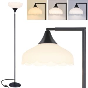 Floor Lamps for Living Room,Upgraded 76" Black Floor Lamp Can Rotate 90° Torchiere Standing Tall Lamp with 3 Color Temperatures with Foot Switch for Bedroom Office 9W Bulb Included (Black)