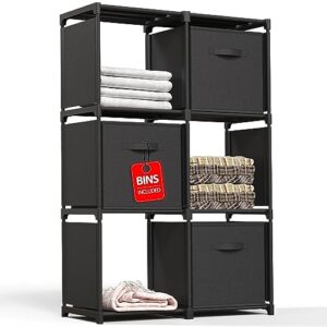 Iwaiting Outdoor 6-Cube Storage Organizer, Closet Organizers and Storage, Cube Storage Shelf with 3 Extra Drawers, Strong Load-Bearing Capacity, Portable Shelves for Bedroom, Living Room, Home, Office