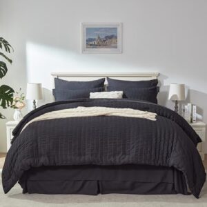 NexHome Queen Comforter Set 8 Piece, Black Bed in a Bag, Seersucker Comforter and Sheet Set, All Season Bedding Sets with Comforter, Pillow Sham, Pillowcase, Flat Sheet, Fitted Bed Sheet and Bed Skirt