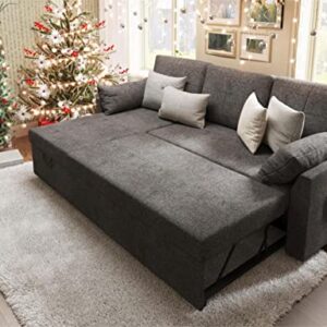 VanAcc Sleeper Sofa, Sofa Bed- 2 in 1 Pull Out Couch Bed with Storage Chaise for Living Room, Sofa Sleeper with Pull Out Bed, Grey Linen Couch