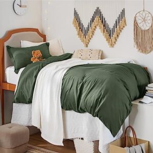 Bedsure Olive Green Duvet Cover Twin Size - Soft Prewashed Twin/Twin XL/Twin Extra Long Duvet Cover Set, 1 Duvet Cover 68x90 Inches with Zipper Closure and 1 Pillow Sham, Comforter Not Included