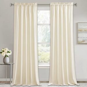 RYB HOME Ivory Velvet Curtains - Super Soft Bedroom Window Curtains & Drapes Room Darkening Energy Efficiency Boho Curtains for Living Room Home Office, W 52 x L 108, 2 Panels